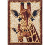 WallustrioaW animal Latch Hook Rug Kits,DIY Latch Hook Rug,Giraffe mother and child,Home Carpet floor mats Making Canvas Kits,Embroidery Needlework DIY Crafts,90x120cm