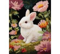 WallustrioaW animal Latch Hook Rug Kits,Rabbit in the flowers,DIY Rug Making Kits for Adults Kids Beginners Carpet Doormat Creative Gift Home Decoration,90x120cm