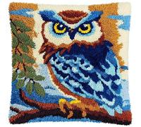 WallustrioaW Autumn Landscape Latch Hook Kits for Adults,Beginners,Animal Owl,DIY Pillow Kit Pre-Printed Cross-Stitch Cushion Cover for Home Sofa Decor Gift Idea,17x17inch