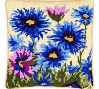 WallustrioaW Beautiful Flowers 3D Pillow Latch Hook Embroidery Kits,Cornflower,DIY Pillow Materials Package Crocheting Rug Yarn Cushion Embroidery Set fit for Beginners,17x17inch
