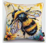 WallustrioaW Bees and Flowers Cross Stitch Cushion Kits for Adults,Animal Needlepoint Cushion Kit Cross Stitch Kits Cushion Throw Pillow for Creative Home Decor 18x18in
