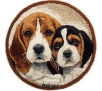 WallustrioaW Beginner Small Size Latch Hook Kits,Beagle Mother and Son,Yarn Rug Kits Making,Mat,Craft Kits with Printed Canvas for Starter Kids Adult,50x50cm