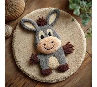 WallustrioaW Beginner Small Size Latch Hook Kits,Cartoon Animal Donkey,Yarn Rug Kits Making,Mat,Craft Kits with Printed Canvas for Starter Kids Adult,50x50cm