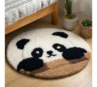 WallustrioaW Beginner Small Size Latch Hook Kits,Cute Panda,Yarn Rug Kits Making,Mat,Craft Kits with Printed Canvas for Starter Kids Adult,50x50cm