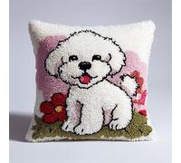 WallustrioaW Cartoon Animal Dog Latch Hook Pillow Kit for Adults Beginners,Cute White Puppy,DIY Throw Pillow Cushion Cover Making Set,Creative Craft Kits for Home Decor,43x43cm