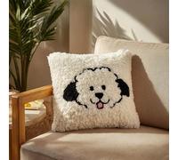 WallustrioaW Cartoon Animal Dog Pre Printed Latch Hook Kits for Adults Beginners,Cute White Puppy,DIY Needlework Pillow Cover Cushion Making Kit for Christmas Birthday Gift,17x17inch