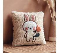 WallustrioaW Cartoon Animals Latch Hook Case Kits for Adults,Little Bunny Holding a Flower,DIY Crochet Pillow Kit Pre-Printed Pillowcase,Needlework Cushion Cover for Sofa Decoration,17x17in