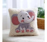 WallustrioaW Cartoon Animals Latch Hook Cushion Cover Kits for Adults,Cute Baby Elephant,Crochet Kits for Beginners,DIY Cross Stitch Cushion,Embroidered Pillowcase,43x43cm