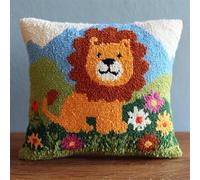 WallustrioaW Cartoon DIY Latch Hook Kit Cushion,Lions and Flowers,Cover Latch Hook Pillow Adults Embroidery Craft Set with Printed Canvas,43x43cm