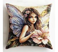 WallustrioaW Cartoon Embroidered Pillow Case Kits,Flower Elf Girl DIY Craft Throw Pillow Kit Gift,Embroidery Cross Stitch Kit for Home Decor,18x18 inches