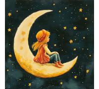 WallustrioaW Cartoon Starry Sky Cross Stitch Kits Cushion Throw Pillow,Elf Girl on The Moon Needlework Kit for Adult Beginners 11ct Set Decoration Embroidery Pillow Case 18x18in