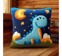 WallustrioaW Cartoon Style Animals DIY Latch Hook Pillow Kit,A Little Dinosaur Looking up at The Stars,Latch Hook for Beginner Gifts for Family Friends Needlework Crafts Latch Hook kit,17x17inch