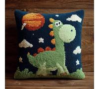 WallustrioaW Cartoon Style Animals Latch Hook Cushion Kit DIY 17x17in,A Little Dinosaur Looking up at The Stars,Latch Hook Pillow Case Kits,Arts and Crafts Crochet Needlework Home Decor,43x43cm
