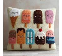 WallustrioaW Cartoon Style Latch Hook Cushion Kits for Adults,Smiling ice Cream,DIY Latch Hook Pillow Kit,Pre-Printed Cross-Stitch Cushion Cover for Gift Idea,17x17in
