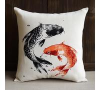 WallustrioaW Chinese Ink Painting Style DIY Latch Hook Kits,Koi Fish,Latch Hook Pillow Case Kits Embroidery Kits Carpet Set,DIY Craft Handmade Gifts Kits,17x17inch