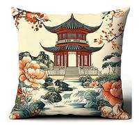 WallustrioaW Chinese Landscape DIY Cushion Embroidery Kit,Park Flower Tower,Cross Stitch Cushion Cover Needlepoint Craft Cushion Kit pre Printed Handmade Cushion Cover Kit 18x18in