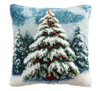 WallustrioaW Christmas 3D Pillow Latch Hook Embroidery Kits,Snow Christmas Tree,DIY Pillow Cover Materials Package Crocheting Cushion Set for Beginners,17x17inch