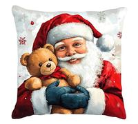 WallustrioaW Christmas Latch Hook Cushion Kit,Latch Hook Pillow kit,Santa Claus and Teddy Bear,DIY Cross Stitch Embroidery for Adults Kids DIY Craft Pillow Cover Making,17x17inch