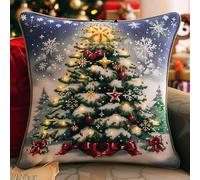 WallustrioaW Christmas Tree Cross Stitch Cushion Covers Kits,Christmas Snow Scene,Embroidery Kit Printed Tapestry Canvas 11Ct Cushion Kit for Creative Home Décor 18x18in