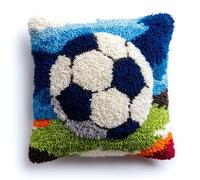 WallustrioaW Cross Stitch Latch Hook Sofa Cushion Cover,Sports Football,3D Pillow Latch Hook Embroidery Kits with Crochet Tools fit for Kids and Adults,17x17inch