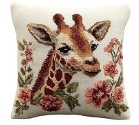 WallustrioaW Cross Stitch Pillow Kit Giraffe Tapestry Cushion Kit 45X45Cm Needlepoint Craft Set Cushion Kit Pre Printed Handmade Cushion Decorative for Adults Beginners