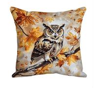 WallustrioaW Cross Stitch Pillow Kit Owl Tapestry Cushion Kit 45X45Cm Needlepoint Craft Set Cushion Kit Pre Printed Handmade Cushion Cover Kit Stitched Cushion Kit Decorative for Adults Beginners