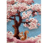 WallustrioaW DIY Craft Latch Hook Rug Kit,Squirrel Under The Cherry Tree,Embroidery Kit,Latch Hook Rug for Adults and Beginners,Craft Gifts Decoration,80x115cm
