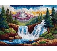 WallustrioaW DIY Craft Latch Hook Rug Kit,Waterfall in The Mountains,Embroidery Kit,Latch Hook Rug for Adults and Beginners,Craft Gifts Decoration,90x120cm
