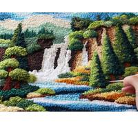 WallustrioaW DIY Craft Latch Hook Rug Kit,Waterfall in The Mountains,Embroidery Kit,Latch Hook Rug for Adults and Beginners,Craft Gifts Decoration,55x75cm