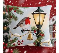WallustrioaW DIY Embroidery Pillow Case Latch Hook Kits,Birds Under Christmas Street Lights,Cross Stitch Kits Needlework Sets Decoration Embroidery Pillow Cushion,17x17inch