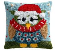 WallustrioaW DIY Embroidery Pillow Case Latch Hook Kits,Cartoon owl,Cross Stitch Kits Needlework Sets Decoration Embroidery Pillow Cushion,17x17inch