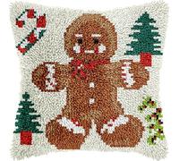 WallustrioaW DIY Embroidery Pillow Case Latch Hook Kits Christmas Gingerbread Man,DIY Cross Stitch Kits Needlework Sets Decoration Embroidery Pillow Case,17x17inch