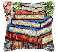 WallustrioaW DIY Hooks Knitted Embroidered Pillow Cover,Books,Pillow Cover Latch Hook Kits Cross Stitch Arts Craft for Home Sofa Furniture,17x17inch