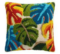WallustrioaW DIY Hooks Knitted Embroidered Pillow Cover,Tropical Banana Leaves,Latch Hook Kit Cushion,Arts Craft for Home Sofa Furniture,17x17inch