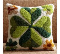 WallustrioaW DIY Latch Hook Kits -17X17 Inch with Colorful Printed Canvas,Beginners Four-Leaf Clover Latch Hook Pillow Kit,Fit for Christmas,Halloween,Home Sofa Decoration