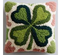 WallustrioaW DIY Latch Hook Kits -17X17 Inch with Colorful Printed Canvas,Beginners Four-Leaf Clover Latch Hook Pillow Kit,Fit for Christmas,Halloween,Home Sofa Decoration