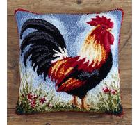 WallustrioaW DIY Latch Hook Kits,Animal Rooster,Pattern Printed Throw Pillow Case Cushion Cover Crochet Needlework Crafts for Kids and Adults,17x17in