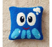 WallustrioaW DIY Latch Hook Kits,Cartoon Octopus,Pattern Printed Throw Pillow Case Cushion Cover Crochet Needlework Crafts for Kids and Adults,17x17in