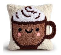 WallustrioaW DIY Latch Hook Kits,Cartoon Smiley face Coffee Cup,Pattern Printed Throw Pillow Case Cushion Cover Crochet Needlework Crafts for Kids and Adults,17x17in
