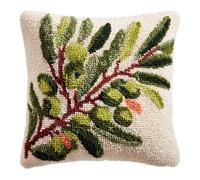 WallustrioaW DIY Latch Hook Kits for Adults,Olive Branches and Fruits,Pillow Cover Kit Needlework Cushion Cover Hand Craft Crochet for Home Sofa Decorations,17x17in