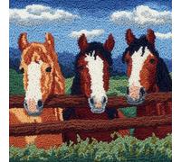 WallustrioaW DIY Latch Hook Kits,Horses on the Farm,Pattern Printed Throw Pillow Case Cushion Cover Crochet Needlework Crafts for Kids and Adults,17x17in
