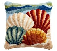 WallustrioaW DIY Latch Hook Kits,Seashells on The Beach,Pattern Printed Throw Pillow Case Cushion Cover Crochet Needlework Crafts for Kids and Adults,17x17in