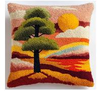 WallustrioaW DIY Latch Hook Kits,Sunset Pine Tree Landscape,Needlework Pillow Cover DIY Hooks Knitted Pillow Embroidery Latch Hook Cushion Kit,17x17in