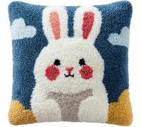 WallustrioaW DIY Latch Hook Pillow Kit,Little White Rabbit Pillowcase Kits Embroidery Kits 17X17 Inch DIY Needlework Pillow Cover Sofa Cushion Rug Making