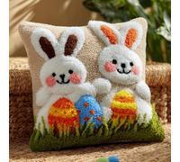 WallustrioaW DIY Latch Hook Pillow Kit,Rabbit Easter Egg Pillowcase Kits Embroidery Kits 17X17 Inch DIY Needlework Pillow Cover Sofa Cushion Rug Making