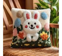WallustrioaW DIY Latch Hook Pillow Kit,Rabbit Easter Egg Pillowcase Kits Embroidery Kits 17X17 Inch DIY Needlework Pillow Cover Sofa Cushion Rug Making