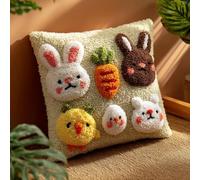 WallustrioaW DIY Latch Hook Pillow Kit,Rabbit Pillowcase Kits Embroidery Kits 17X17 Inch DIY Needlework Pillow Cover Sofa Cushion Rug Making