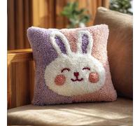 WallustrioaW DIY Latch Hook Pillow Kit,Rabbit Pillowcase Kits Embroidery Kits 17X17 Inch DIY Needlework Pillow Cover Sofa Cushion Rug Making