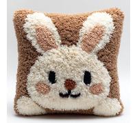 WallustrioaW DIY Latch Hook Pillow Kit,Rabbit Pillowcase Kits Embroidery Kits 17X17 Inch DIY Needlework Pillow Cover Sofa Cushion Rug Making