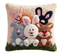 WallustrioaW DIY Latch Hook Pillow Kit,Rabbit Pillowcase Kits Embroidery Kits 17X17 Inch DIY Needlework Pillow Cover Sofa Cushion Rug Making